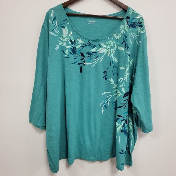Catherines Womens Metallic Floral Top Size 4X Blue Artsy Capsule Timeless Staple - Picture 1 of 10